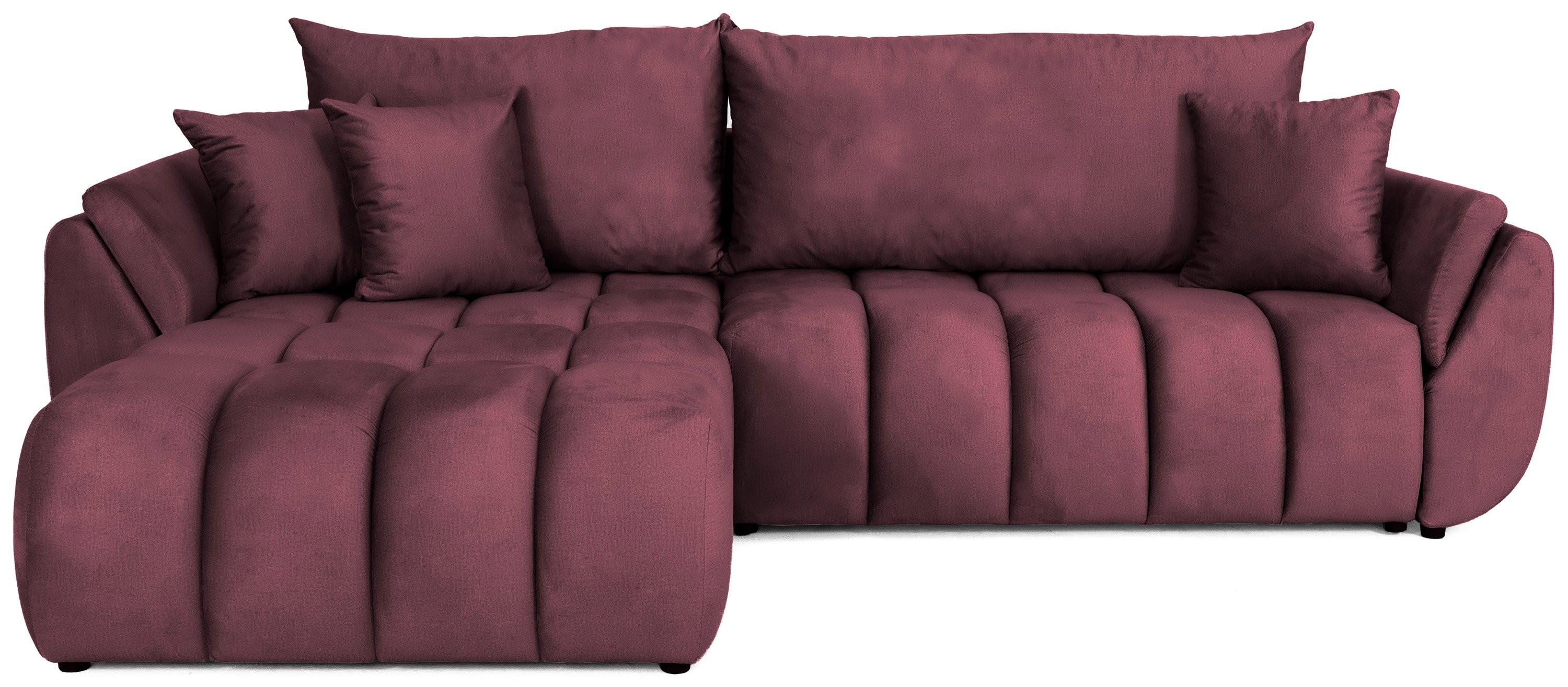 ECKSOFA Iris mit Schlaffunktion und Bettkasten, links oder rechts montierbar – Bordeaux Samt 280/184/85 cm - Bordeaux/Schwarz, Kunststoff/Textil (280/184cm) - WFL GROUP