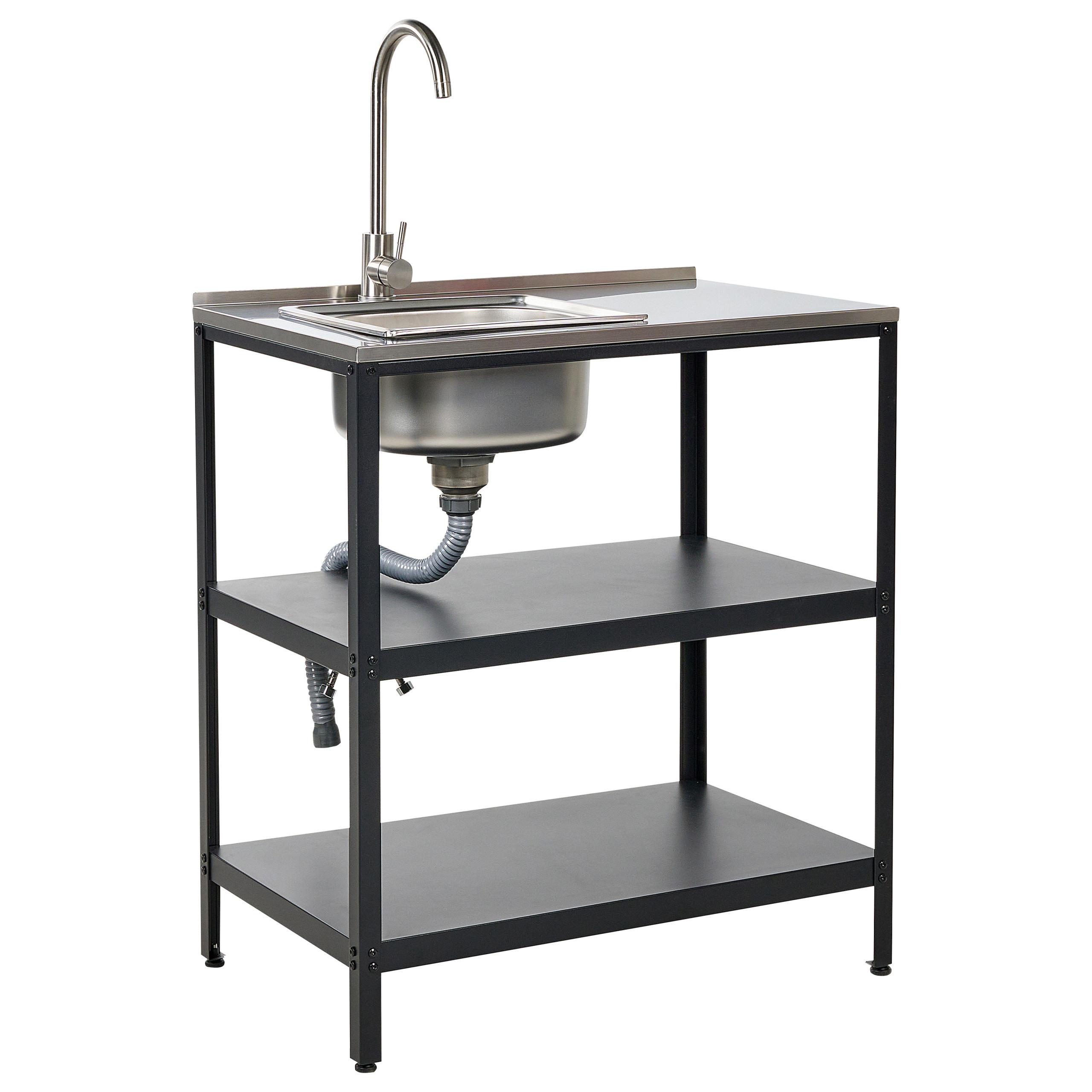 OUTDOOR-KÜCHENINSEL mit Spüle Stahl schwarz 80/50/92 cm Vilama - Silberfarben/Schwarz, Metall (80/90/50cm) - Beliani