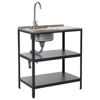 OUTDOOR-KÜCHENINSEL mit Spüle Stahl schwarz 80/50/92 cm Vilama - Silberfarben/Schwarz, Metall (80/90/50cm) - Beliani