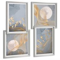 BILDER SET 4er Set - 50x50 cm & 40x60 cm Silberner Rahmen - Vögel im Flug, Himmel, Mond - Silberfarben, Kunststoff (50/50cm) - TULUP