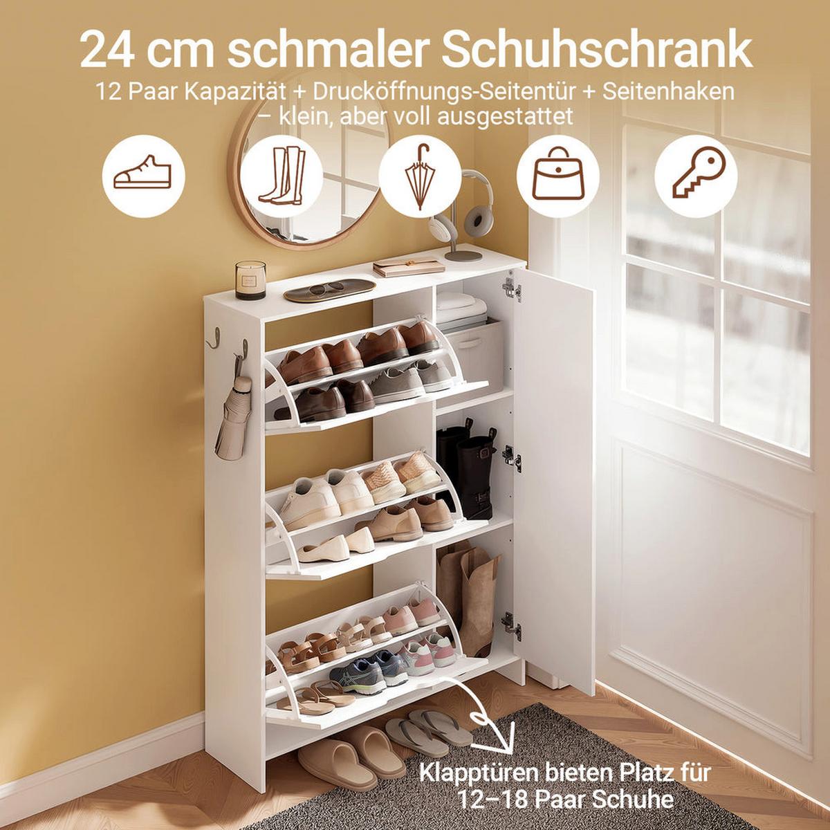 SCHUHKIPPER schmal 24 cm, Schuhschrank Weiß - Weiß, Holzwerkstoff (84/121/24cm) - SoBuy