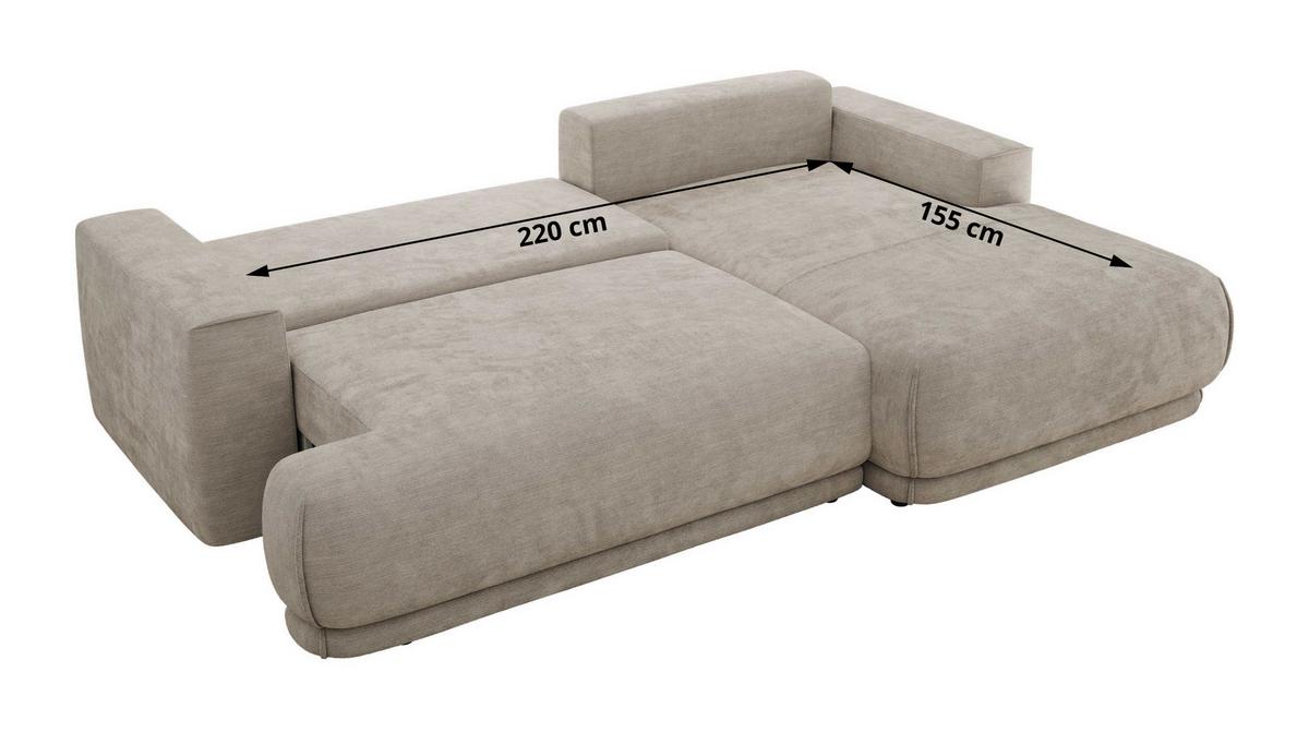 ECKSCHLAFSOFA RINA L Hellgrau Schenille glatt - links - Hellgrau/Schwarz, Kunststoff/Textil (267/170cm) - MKS