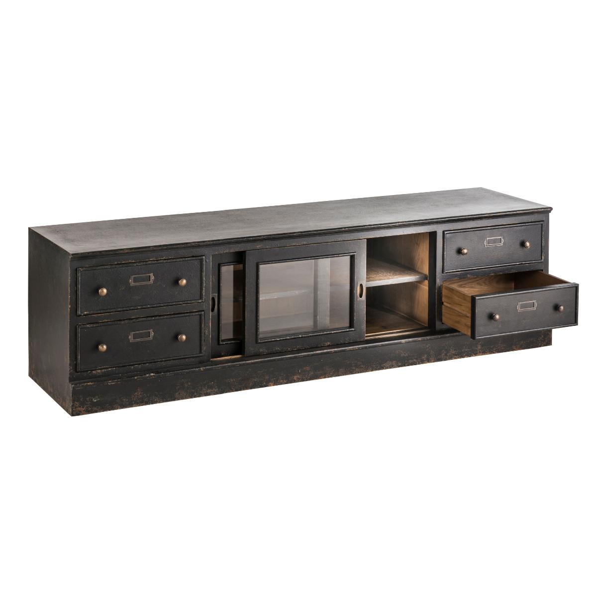 TV-MÖBEL aus massivholz und glas - amsterdam 180/45/50 cm - Schwarz, Holz (45/50/180cm) - Signature