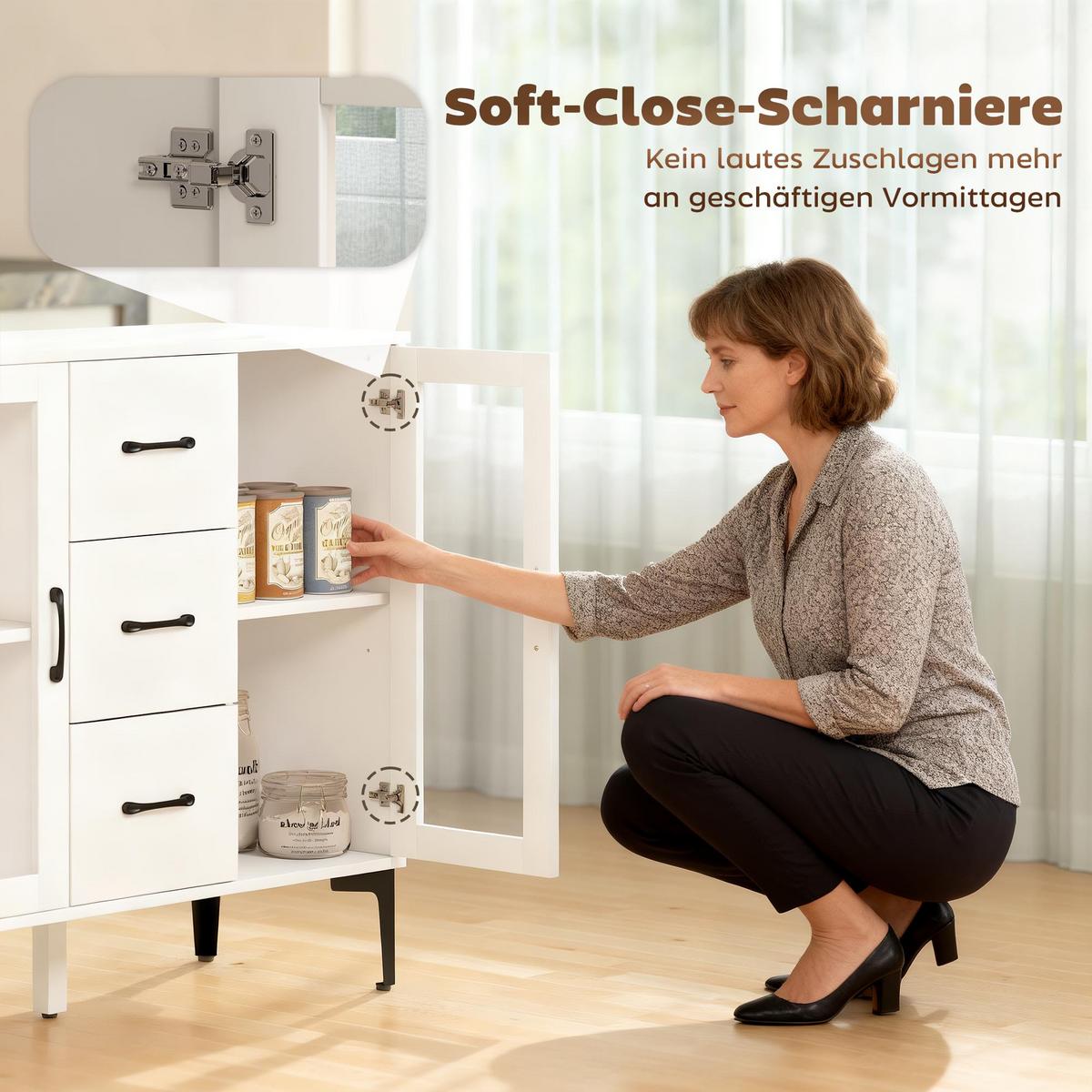 KOMMODE MDF Glas Weiß - Transparent/Schwarz, Holzwerkstoff/Metall (38/86/90cm) - HOMCOM