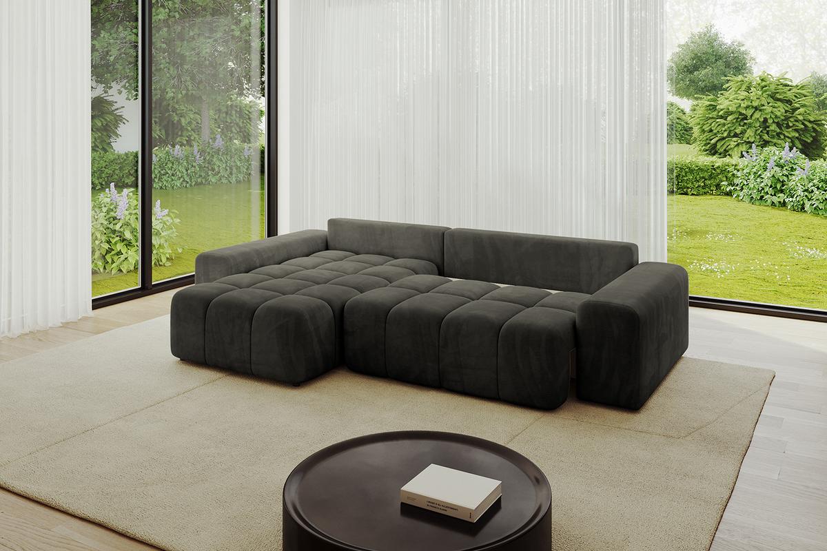 ECKSOFA Ottomane links ENIL-L 297x189x68 Schwarz Velours - Schwarz, Holzwerkstoff/Kunststoff (297/189cm) - ALTDECOR