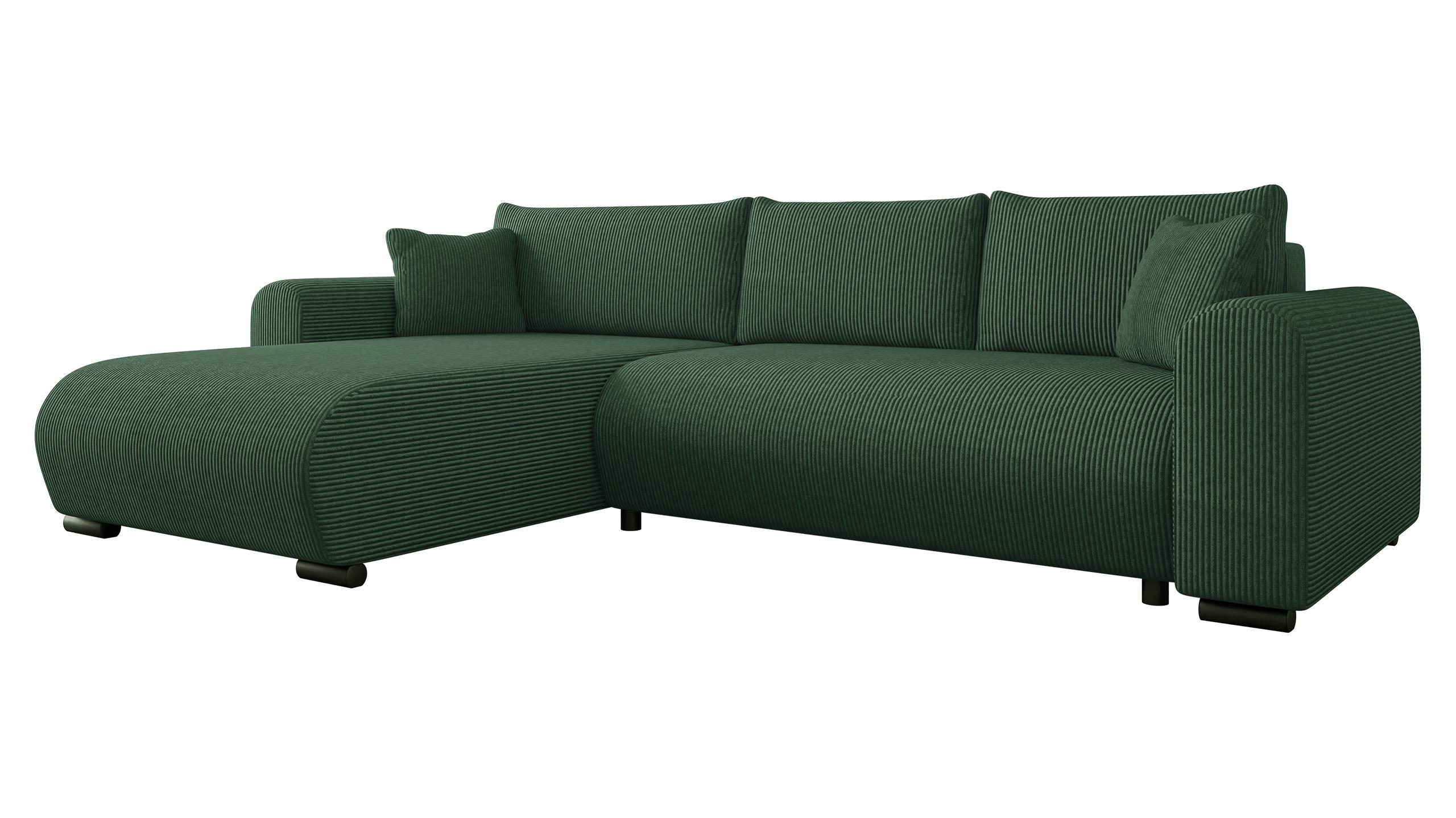 ECKSOFA Merkos Cord - Dunkelgrün/Schwarz, Holz/Textil (285/188cm) - MIRJAN24