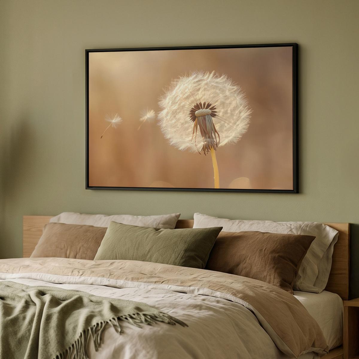LEINWAND Bilder mit Rahmen - Löwenzahn - Beige - Natur - Blume - 90x60 - Hellbraun, Textil (90/60cm) - MuchoWow