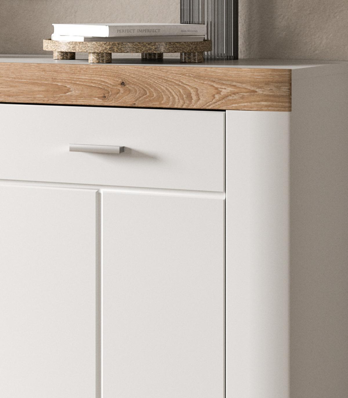 HOCHSCHRANK weiß, Eiche 45 cm, Badschrank mit Soft-Close - Eichefarben/Silberfarben, Holzwerkstoff/Kunststoff (45/172/30cm) - Inn.Furn