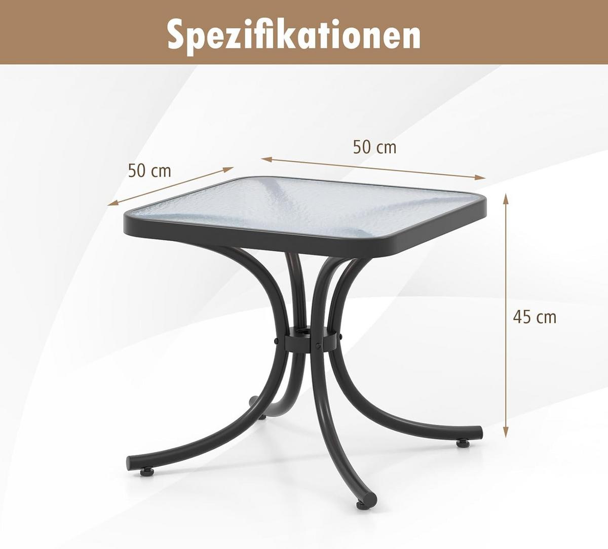 BEISTELLTISCH Schwarz - Schwarz, Glas (50/50/45cm) - COSTWAY