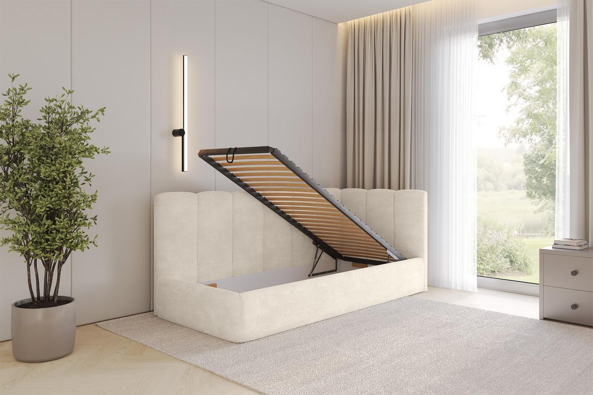 EINZELLBETT Jugendbett mit Bettkasten und Matratze H3/H4, Links - DEXY 80x200 Beige - Beige, Holzwerkstoff/Textil (80/200cm) - ALTDECOR