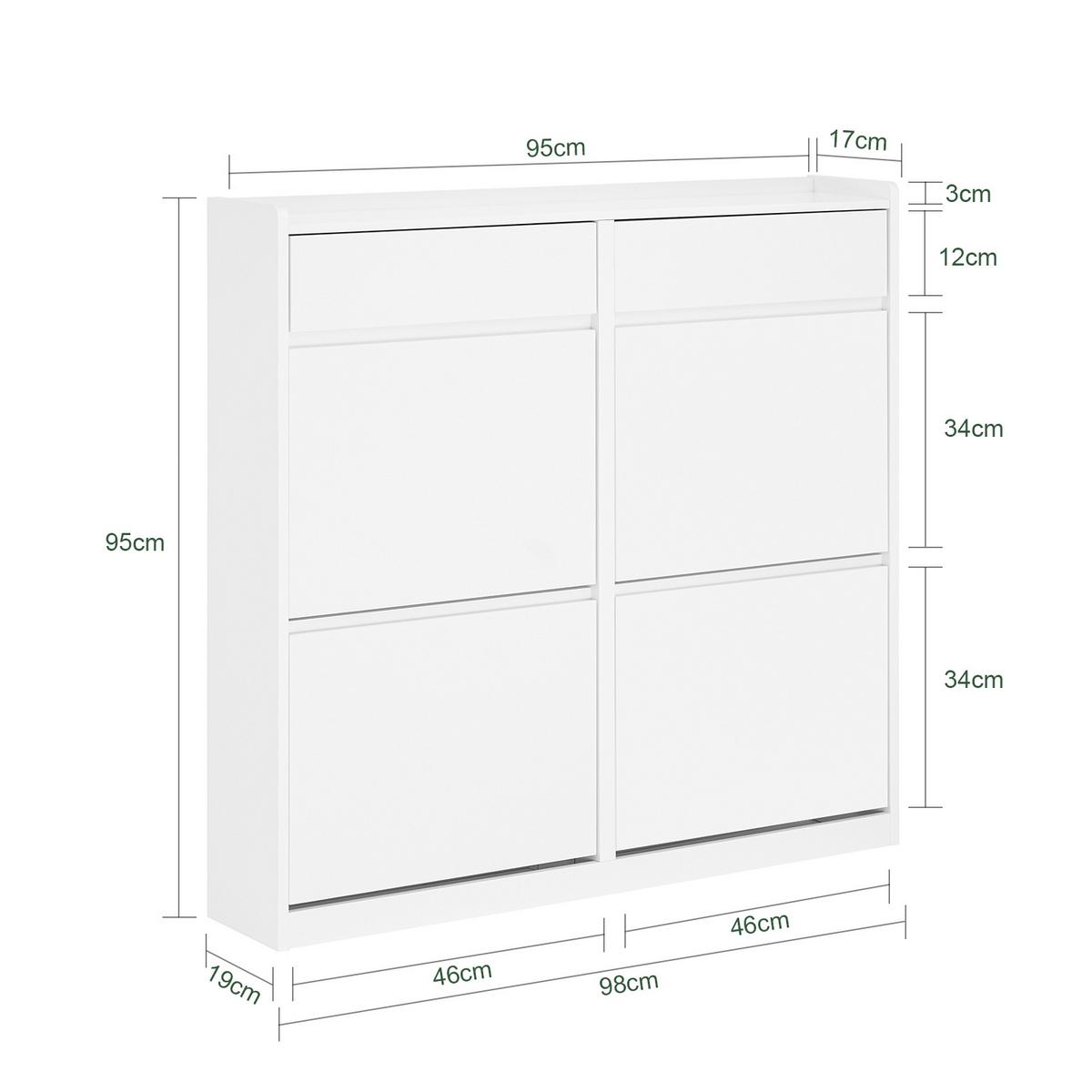 SCHUHKIPPER mit 4 Klappen, Schuhschrank schmal, 98x95x19cm Weiß - Weiß, Holz (98/95/19cm) - SoBuy