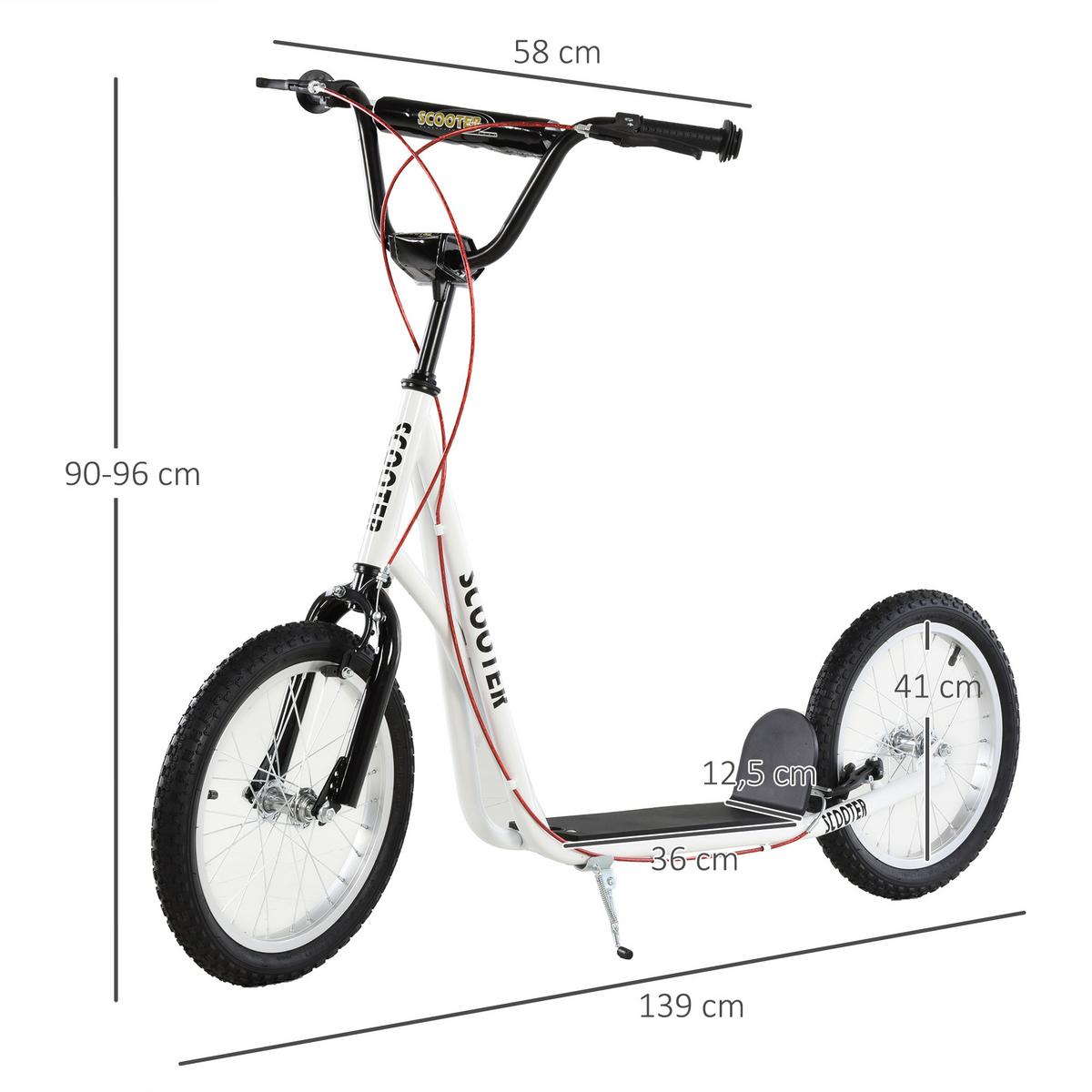 TRETROLLER Scooter Cityroller Kinder Luftreifen Roller verstellbar Alu Weiß - Weiß, Metall (139/58/96cm) - HOMCOM