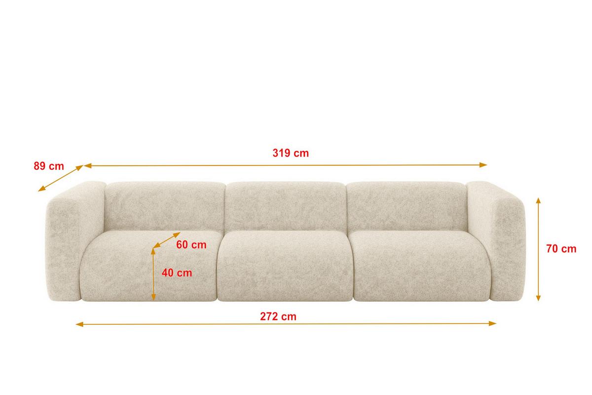 MODULARES Sofa 3-SITZER MIRA-S2 319x89x70 Creme cm Velours - Creme/Schwarz, Holzwerkstoff/Kunststoff (319/70/89cm) - ALTDECOR