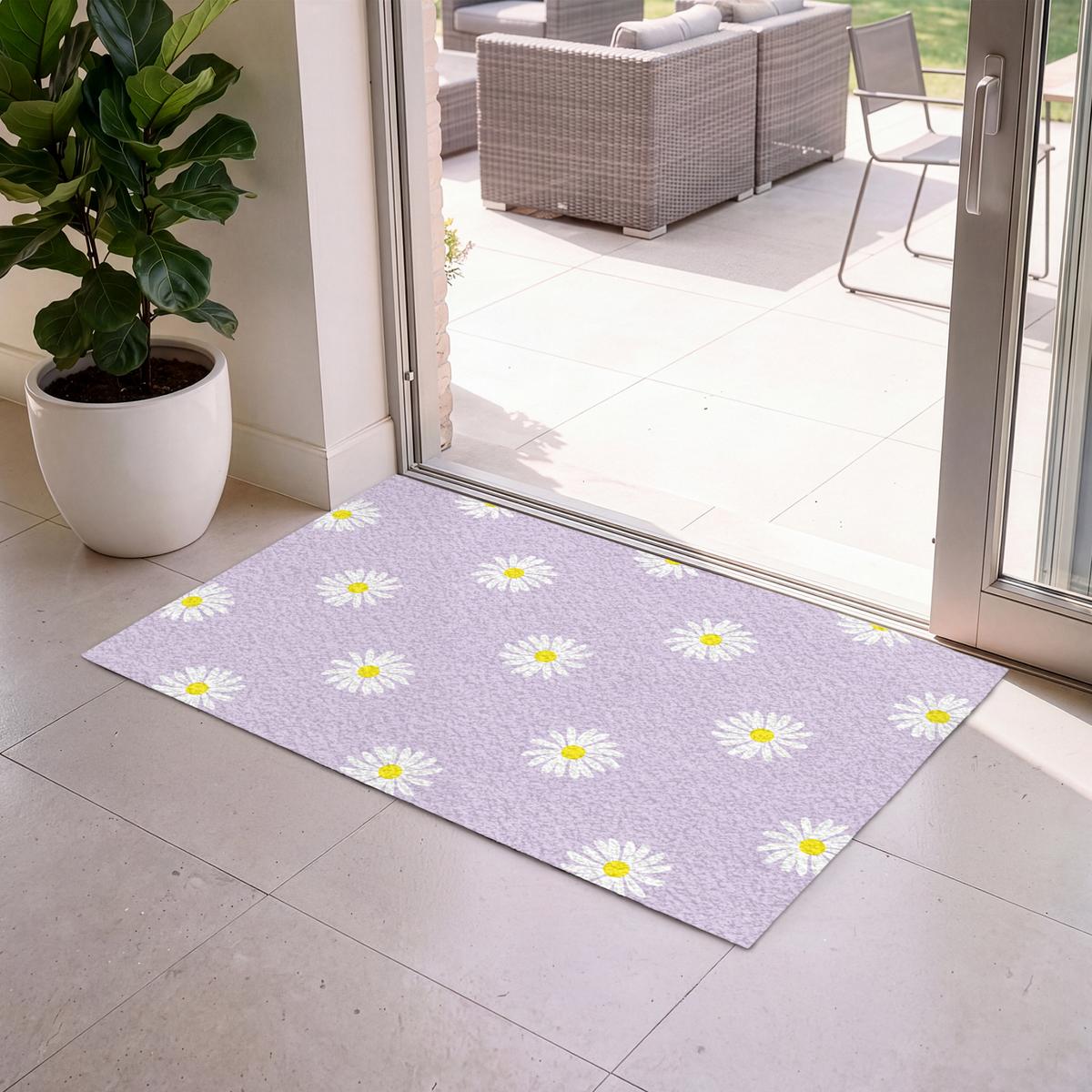 FUSSMATTE Gänseblümchen - Pastell - Weiß - Lila - Blumen Sauberlaufmatte 120x80 cm - Flieder, Kunststoff (120/0.4cm) - MuchoWow