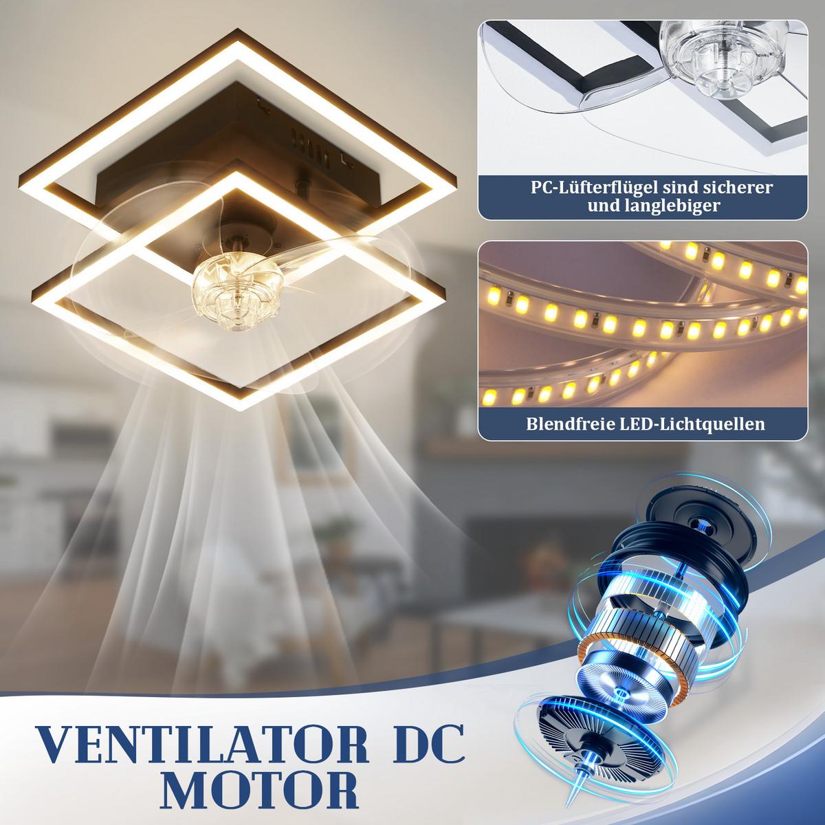 DECKENVENTILATOR Mit Beleuchtung Relven 34/34/15 cm - Schwarz, Kunststoff/Metall (34/34/15cm) - ZMH