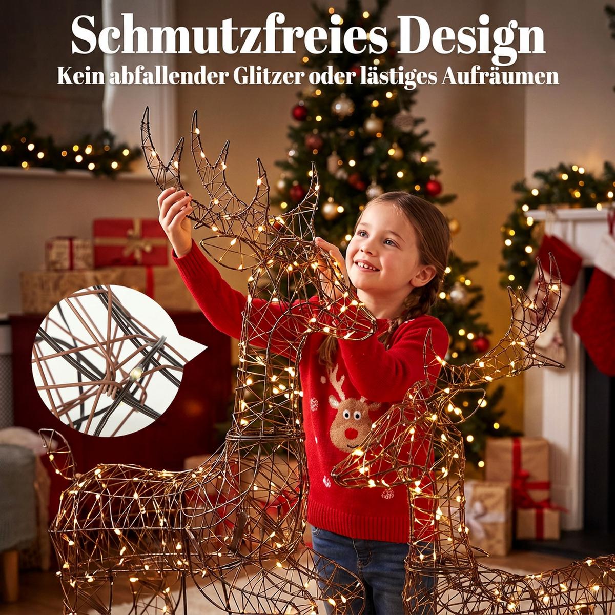 WEIHNACHTSBELEUCHTUNG 3er Set Metall Polyrattan Braun - Braun, Metall (22/105/78cm) - Outsunny