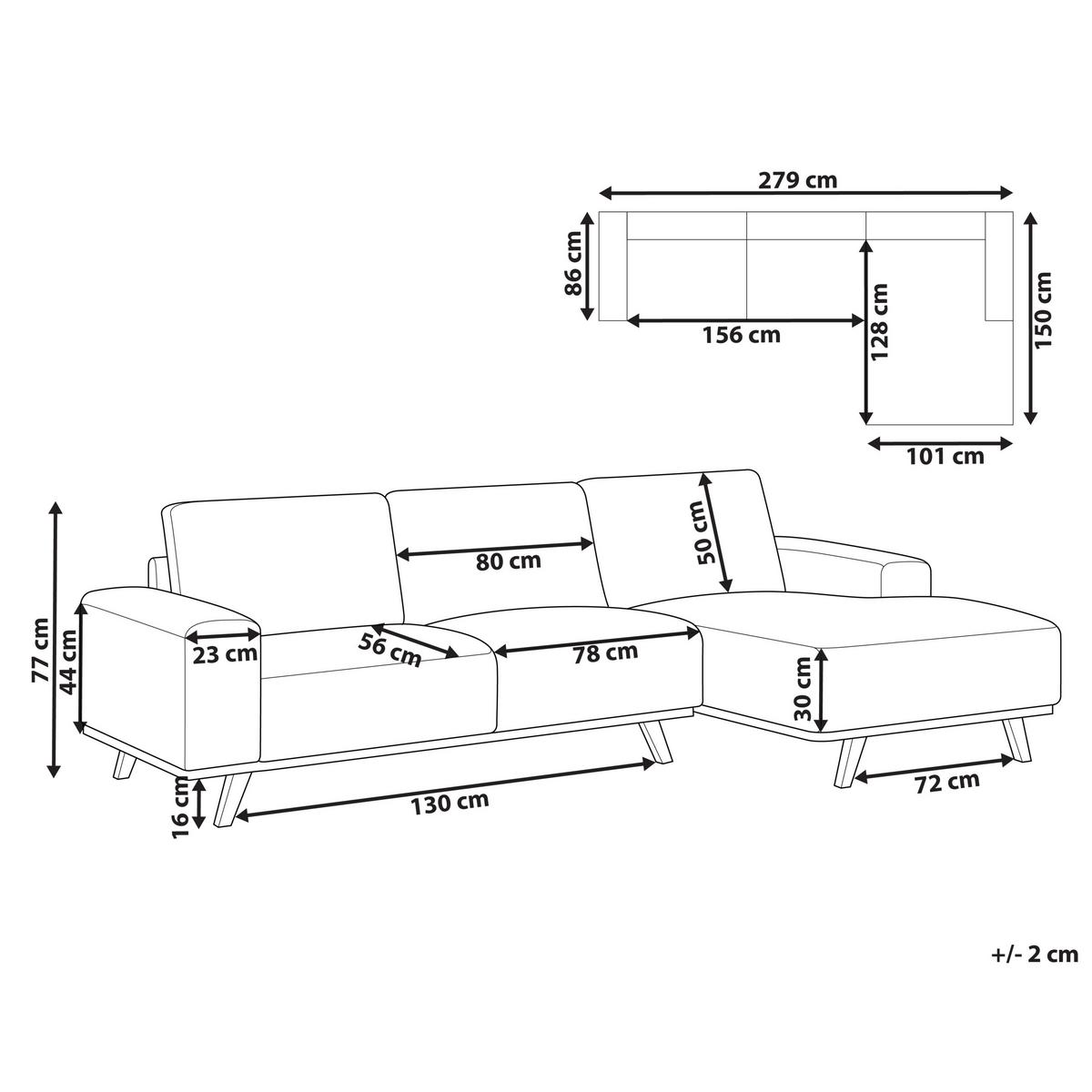 ECKSOFA 3-Sitzer Stoff Beige linksseitig Nora - Beige, Textil (279/150cm) - Beliani