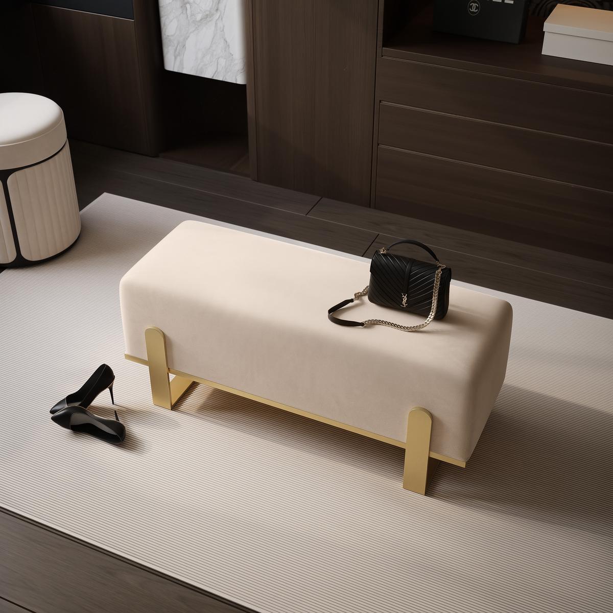 POLSTERBANK MARA 80 cm Gold / Beige ,Metallgestell - Beige, Textil/Metall (80/47/35cm) - Idohome