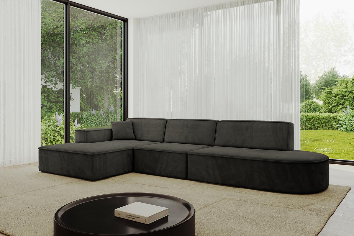 ECKSOFA Ottomane Links IREA-L2-v4 - 327x165x77 cm Schwarz - Schwarz, Holzwerkstoff/Textil (327/165cm) - ALTDECOR