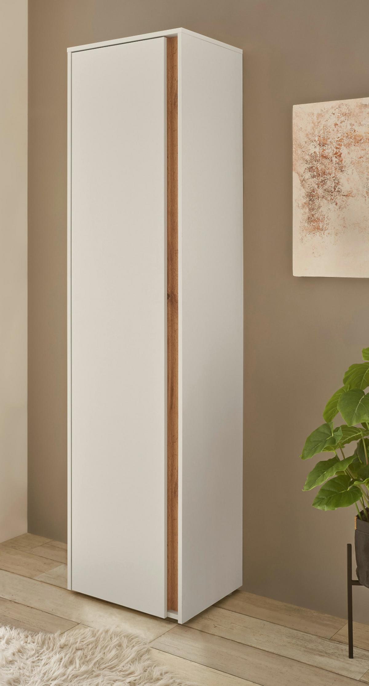 SCHUHSCHRANK weiß, Eiche Wotan 50 x 200 cm, Flurschrank mit 10 Fächern - Eiche Wotan/Schwarz, Holzwerkstoff/Kunststoff (50/200/40cm) - Furn.Design