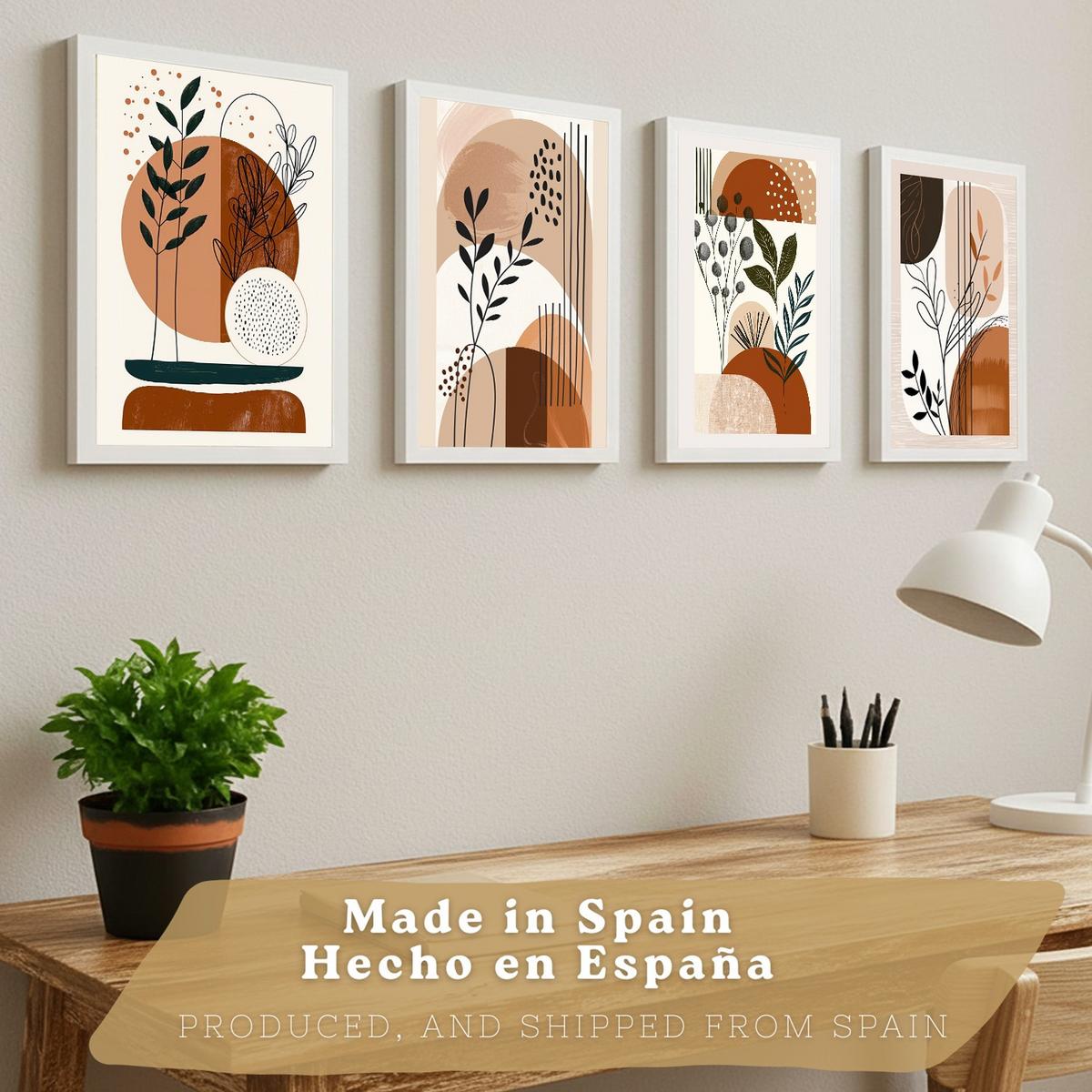 POSTER 4er Kunstdruck-Set Wandbilder Botanisch Abstrakt modern Wohnzimmer Deko, Schlafzimmer, Küche, Badezimmer Weißer Rahmen A3 - Weiß, Papier (29.7/1/42cm) - Nacnic