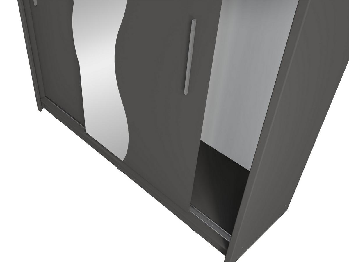 SCHWEBETÜRENSCHRANK RANOR 200/215/62,5cm 2-türig mit Spiegel Grau - Grau, Holzwerkstoff (200/215/62.5cm) - MASSENO