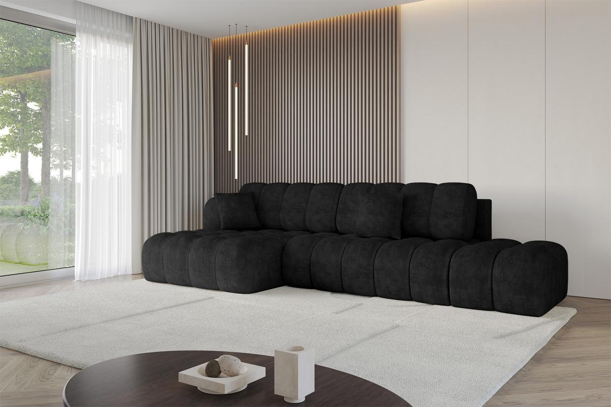 ECKSOFA mit Schlaffunktion Ottomane Links OLEA-L2 321x164x75 Schwarz Velours - Schwarz, Holzwerkstoff/Kunststoff (321/164cm) - ALTDECOR