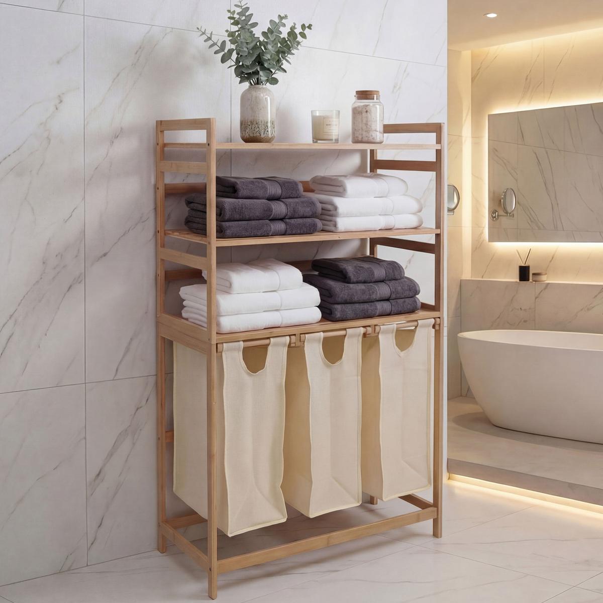 WÄSCHESAMMLER Braun, Cremeweiß - Creme/Braun, Holz (80/125/40cm) - MCW