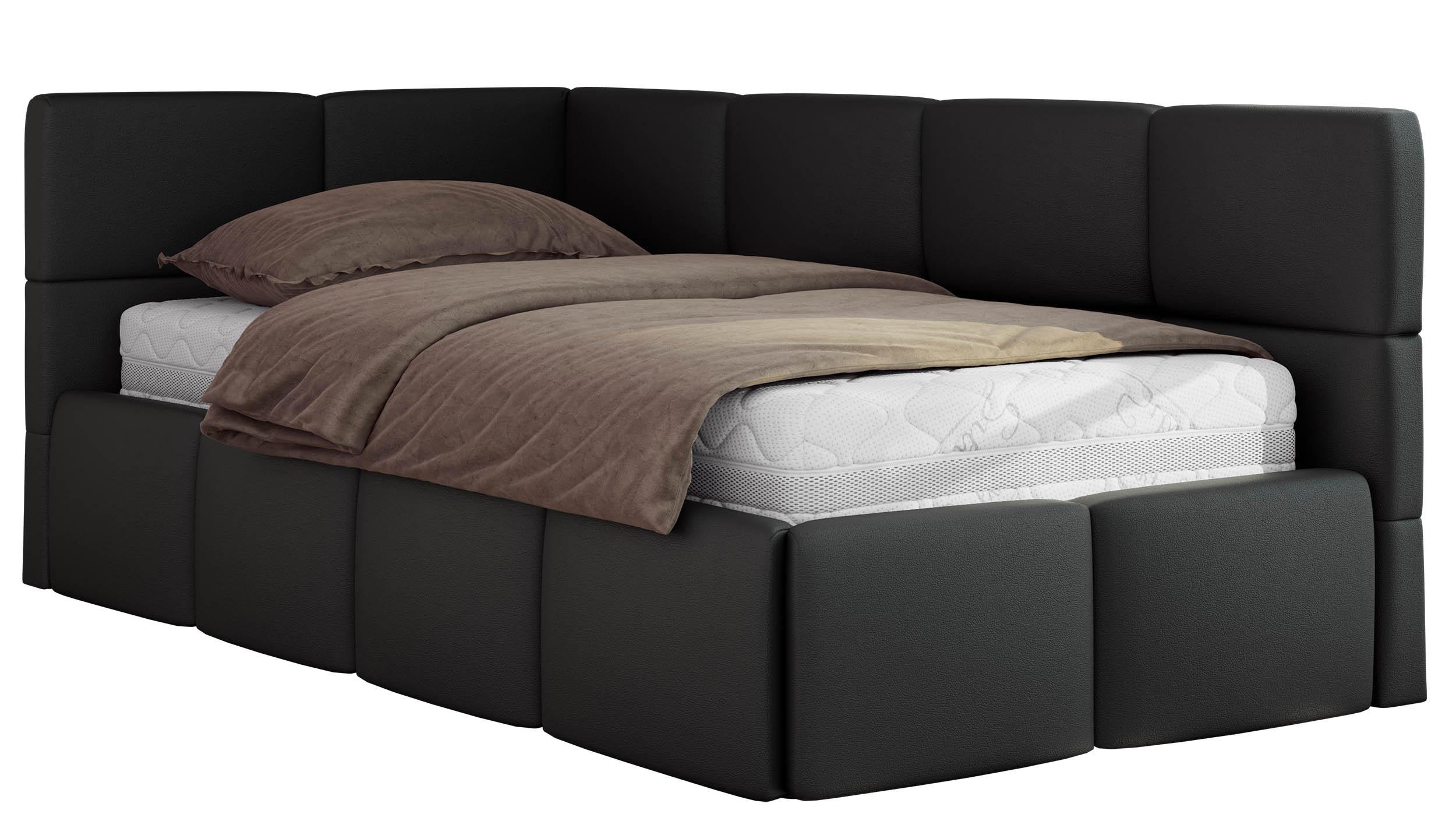 JUGENDBETT ARVO 90/200 - Schwarz Kunstleder - ohne Matratze - Links Seite - Schwarz, Textil (90/200cm) - MKS
