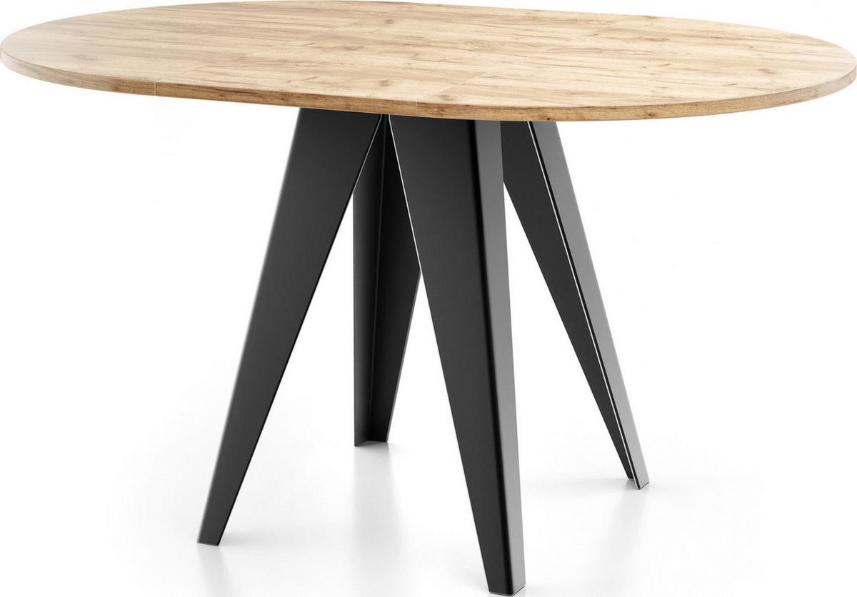ESSTISCH Glory runder ausziehbarer, Craft Eiche 100-140/100/76 cm - Eiche Wotan/Schwarz, Holzwerkstoff/Metall (100/140/76cm) - WFL GROUP