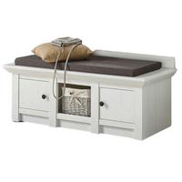 GARDEROBENBANK Pinie weiß 124 cm, Landhaus Schuhbank mit Stauraum - Schwarz/Weiß, Holzwerkstoff/Metall (124/42/45cm) - Furn.Design