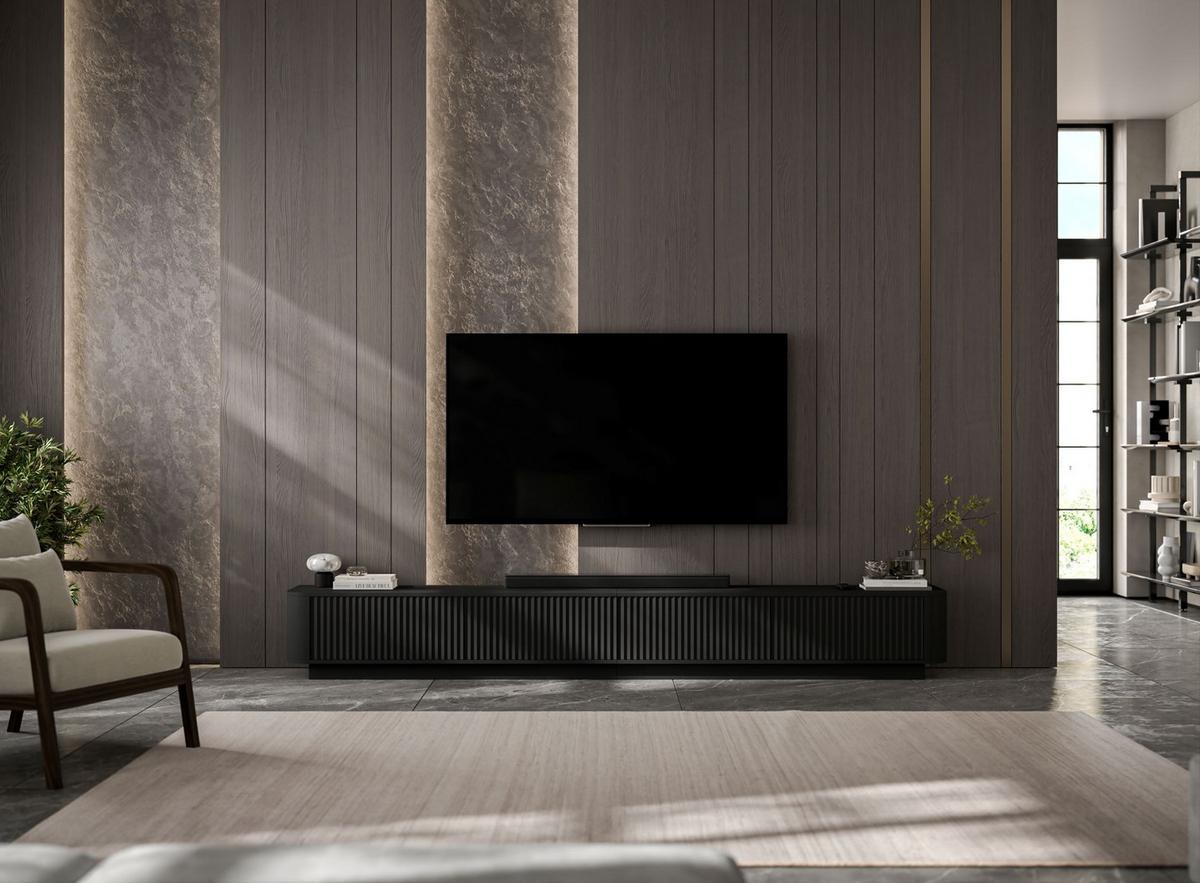 TV-LOWBOARD 2er-Set Aurora Schwarz matt 280 cm mit Sockel - Schwarz, Holzwerkstoff (280/37/35cm) - Meble Lindner