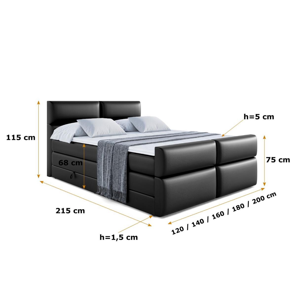 BOXSPRINGBETT BOXI3-Z KING - 160x200 - H3/H4 - Schwarz Hochglanz - Schwarz Hochglanz, Holzwerkstoff (160/200cm) - ALTDECOR