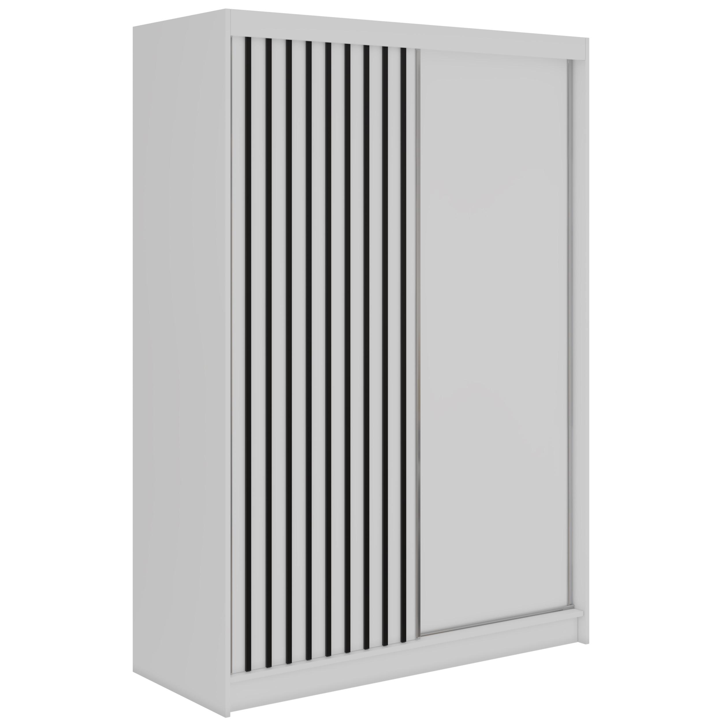 SCHWEBETÜRENSCHRANK mit Lamellen LUMOS - 150 - Weiß und Schwarz - Schwarz/Alufarben, Holzwerkstoff/Metall (150/216/61cm) - MKS