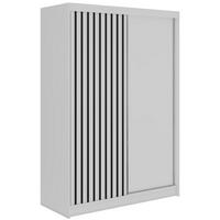 SCHWEBETÜRENSCHRANK mit Lamellen LUMOS - 150 - Weiß und Schwarz - Schwarz/Alufarben, Holzwerkstoff/Metall (150/216/61cm) - MKS
