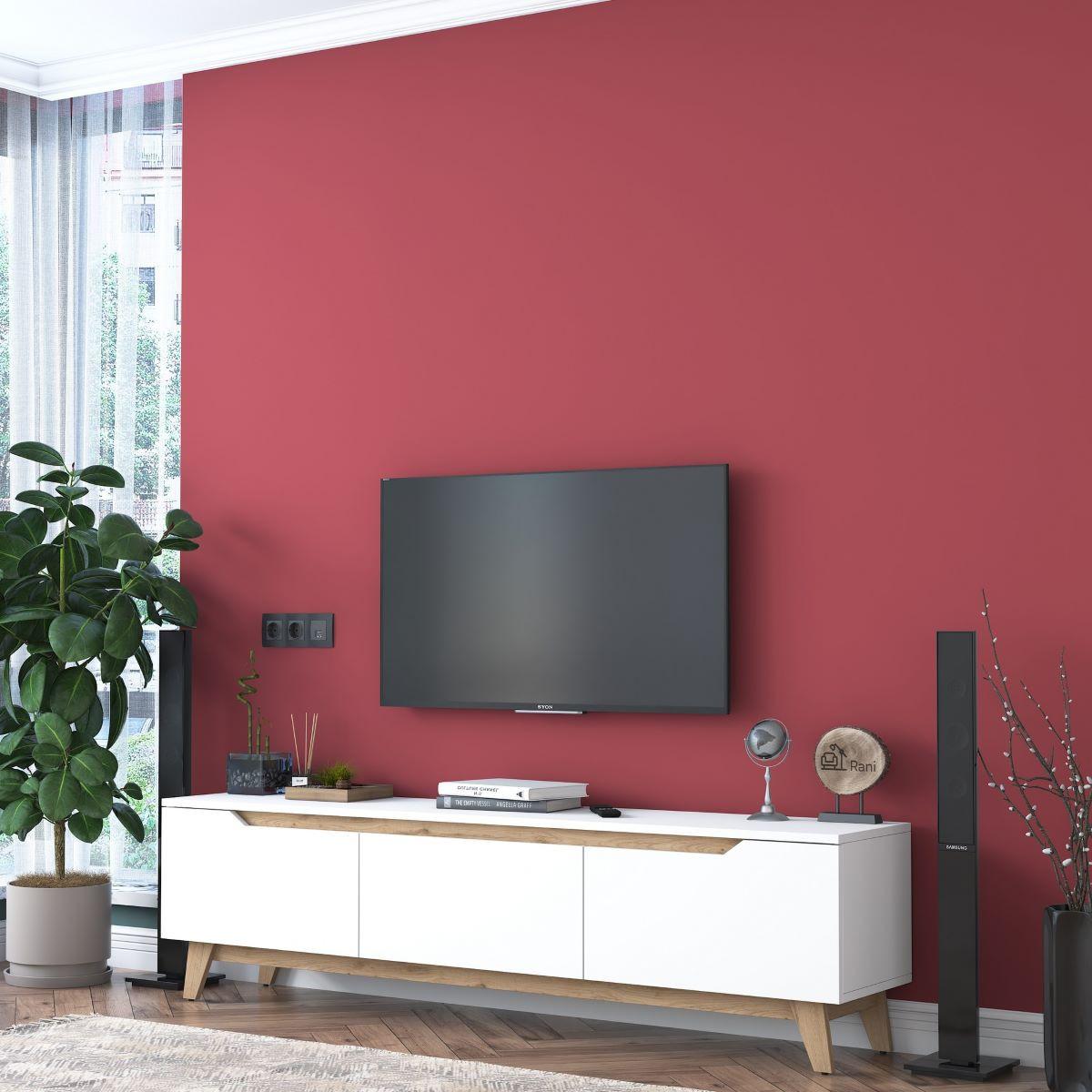 TV-MÖBEL mit 3 Türen weiß - L180 cm - Weiß, Holzwerkstoff (35/48.6/12.5cm) - Calicosy