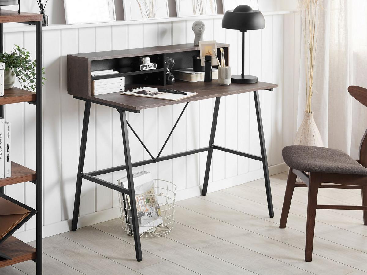 SCHREIBTISCH dunkler Holzfarbton 100/53/96 cm Harison - Dunkelgrau, Holzwerkstoff (53/100/96cm) - Beliani