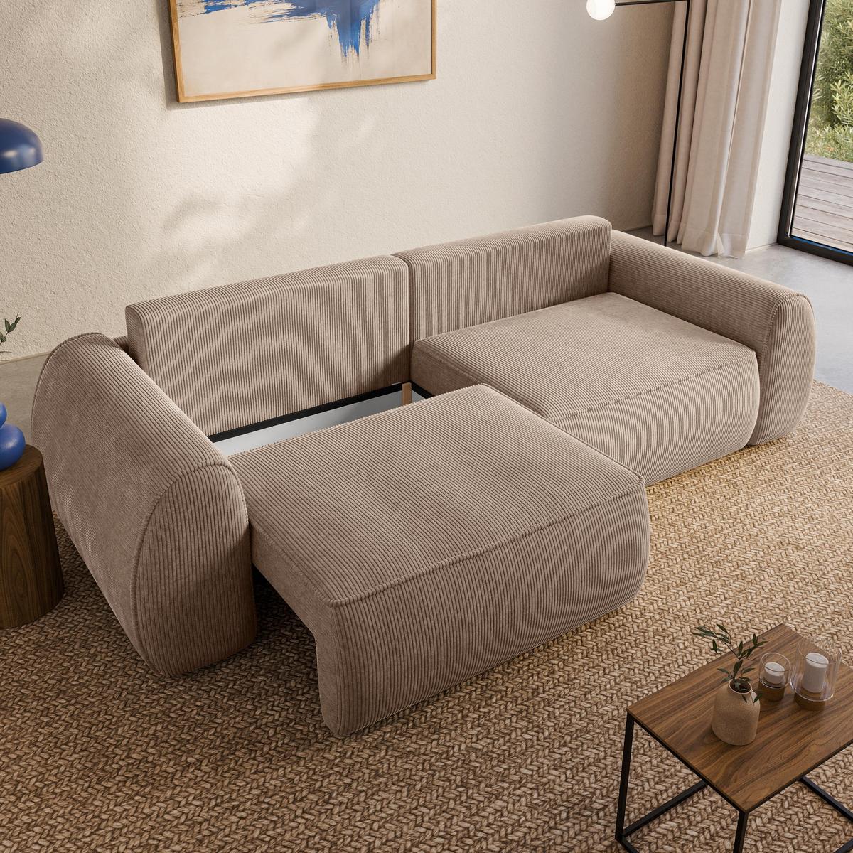 BETTSOFA ZEFEO Beige Kordstoff mit Schlaffunktion - Beige, Textil (264/96/106cm) - MASSENO