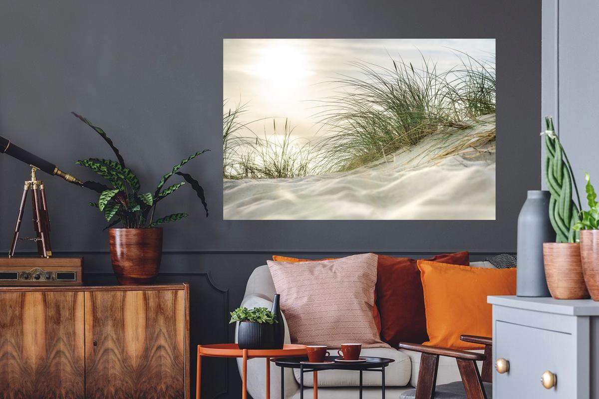 WANDTATTOO Dünen mit Strandhafer in der Sonne des Nationalparks Schleswig-Holsteinisches Wattenmeer Wandsticker 120x80 cm - Creme, Kunststoff (120/80/0.1cm) - MuchoWow