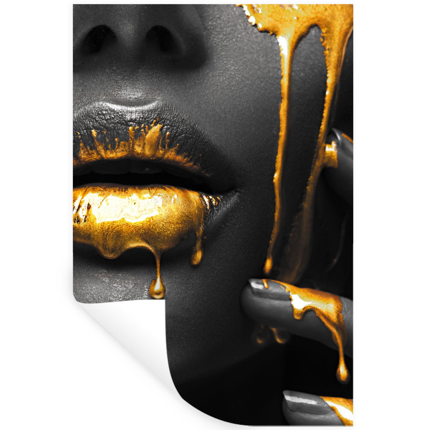 WANDTATTOO Frau - Schwarz - Gold - Gesicht - Lippen Wandbild 40x60 cm - Goldfarben, Kunststoff (40/60/0.1cm) - MuchoWow