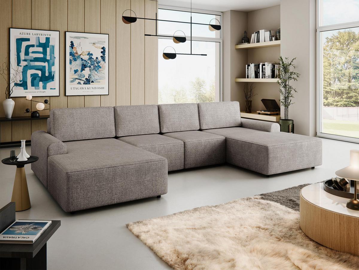WOHNLANDSCHAFT Bella XL - Schwarz/Grau, Holz/Kunststoff (338/85/168cm) - MIRJAN24