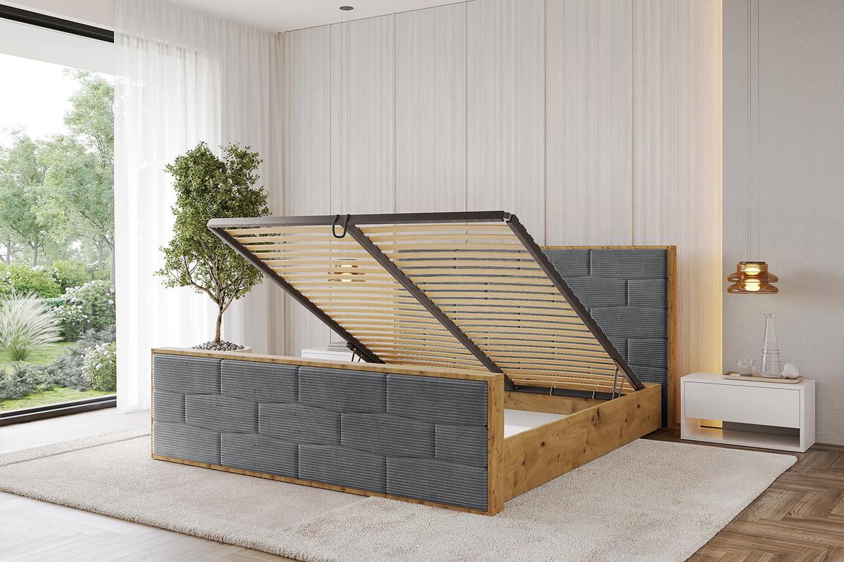 POLSTERBETT mit Bettkasten, Fußteil und Lattenrost, Boxbett mit Matratze H3/H4 - ENZO8-Z 200x200 Dunkelgrau - Anthrazit, Holzwerkstoff/Textil (200/200cm) - ALTDECOR