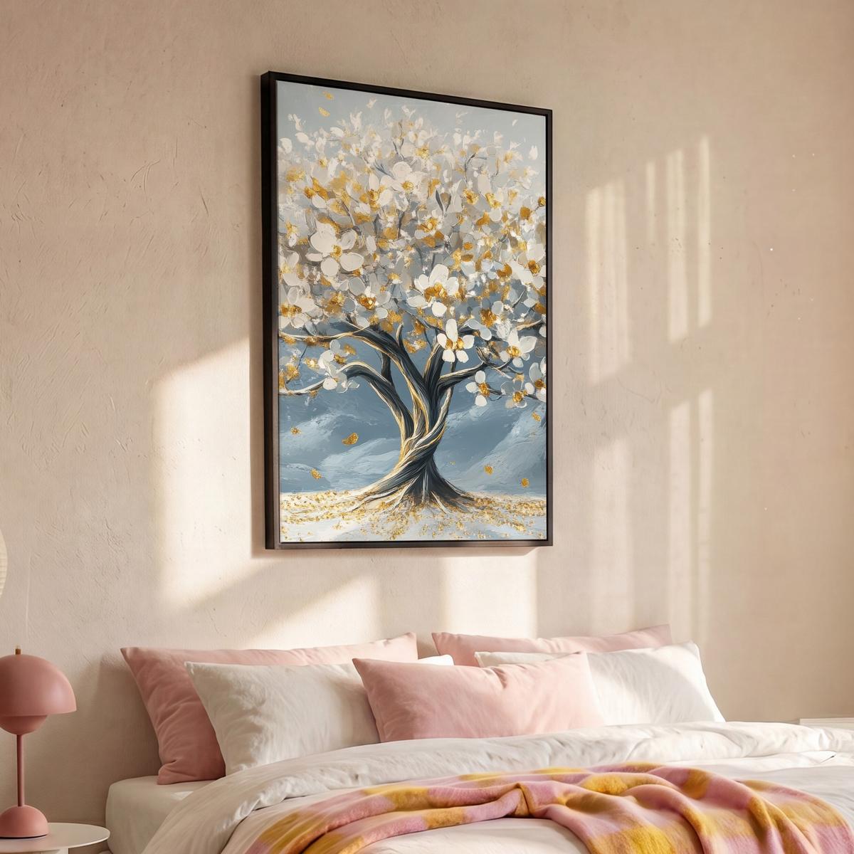 LEINWAND Bilder mit Rahmen - Baum - Winter - Baum des Lebens - Modern - Gold - 80x120 - Goldfarben, Textil (80/120cm) - MuchoWow