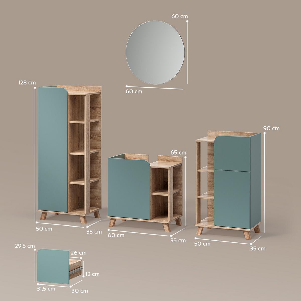 BADMÖBEL-SET Marano Blau-Grau 4 Teile - Blaugrau, Holzwerkstoff (35/65/60cm) - Livinity®