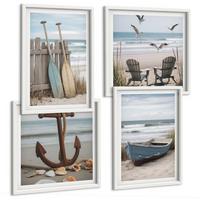 BILDER SET 4er Set - 50x50 cm & 40x60 cm Weißer Rahmen - Sommerstrände, Meereslandschaft - Weiß, Kunststoff (50/50cm) - TULUP