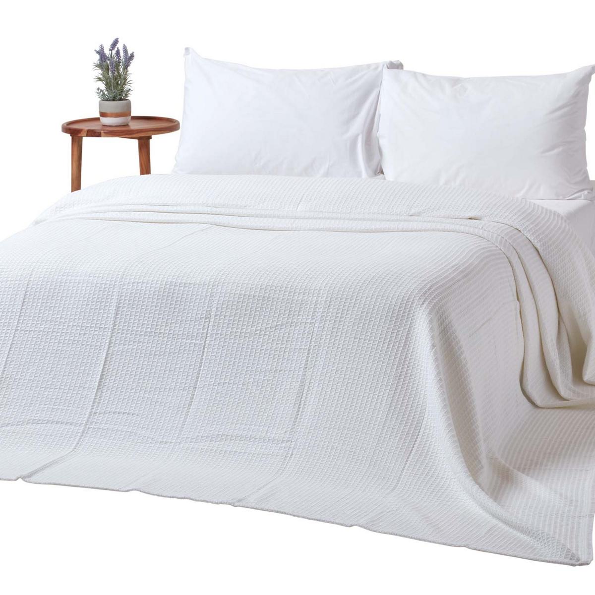 BIO-WOHNDECKE Waffelpiqué 230/230 cm - Weiß, Textil (228/228cm) - Homescapes