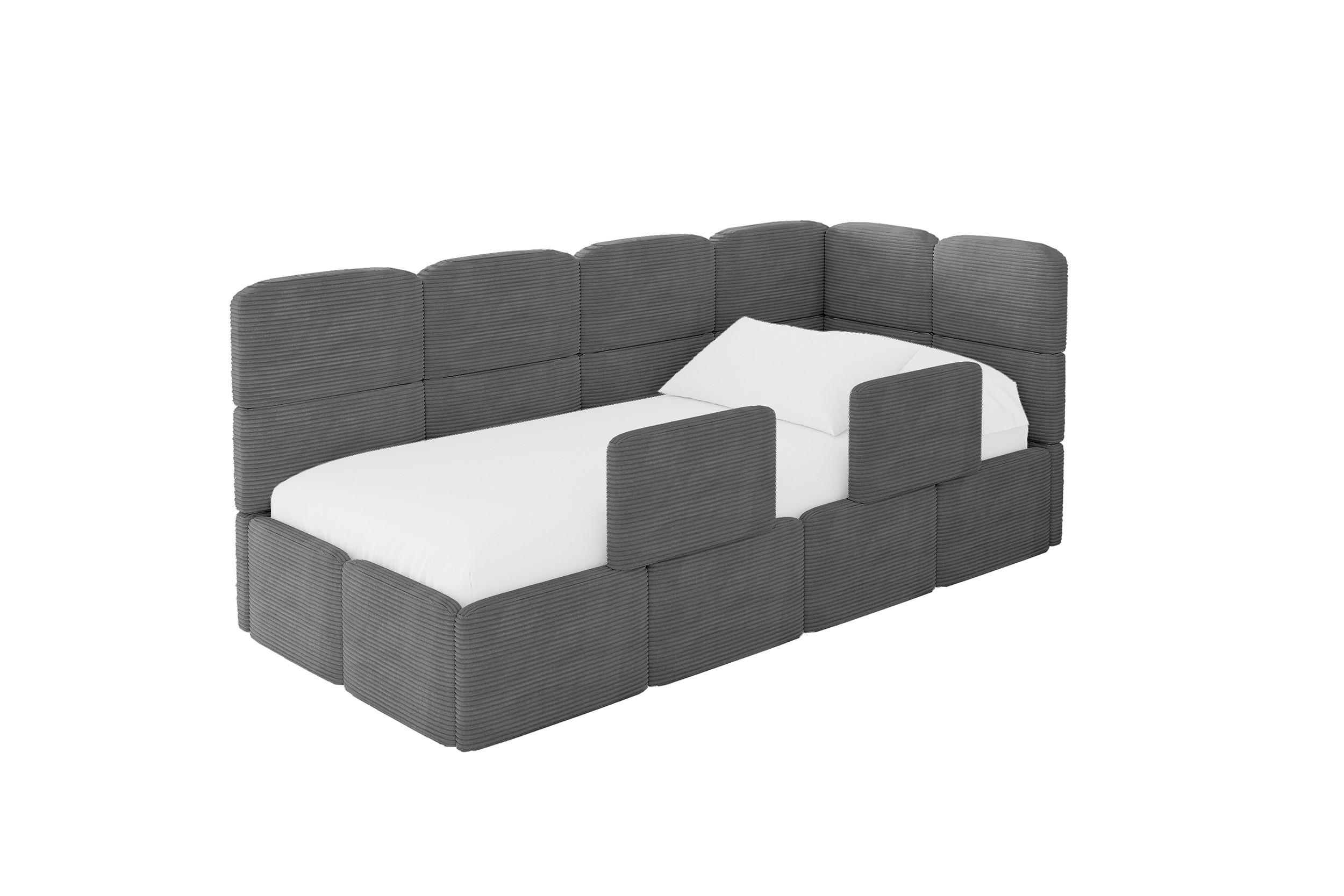 EINZELLBETT Jugendbett mit Bettkasten und Matratze H3/H4, Links - KIVY 100x200 Dunkelgrau - Graphitfarben, Holzwerkstoff/Textil (100/200cm) - ALTDECOR