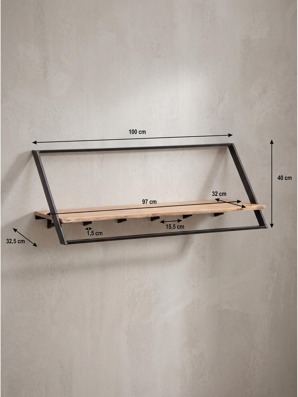 WANDGARDEROBE TIETAR, Akazie Massivholz, Akazie-Schwarz, 100 x 32,5 x 40 cm - Schwarz/Akaziefarben, Metall (100/40/32.5cm) - KADIMA DESIGN