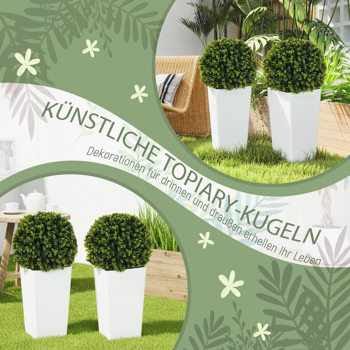 2ER-SET Künstlicher Eukalyptuskugeln 65 cm Kunstpflanze mit 330 Blättern im Topf - Weiß/Grün, Kunststoff (65cm) - HOMCOM
