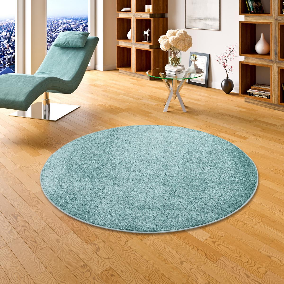 HOCHFLOR VELOURS TEPPICH LUNA RUND - Mintgrün, Textil (200/200cm) - Snapstyle